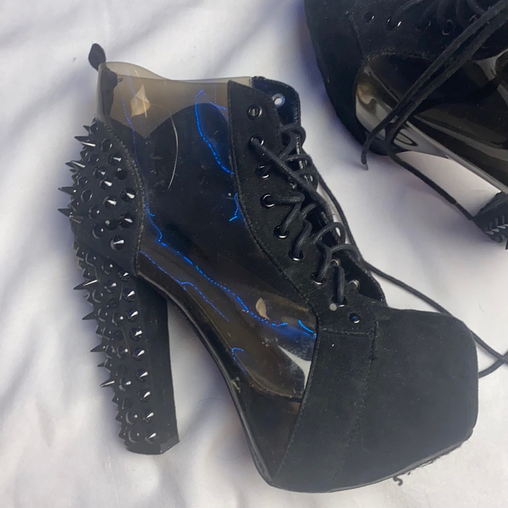 Black spiked heel platforms